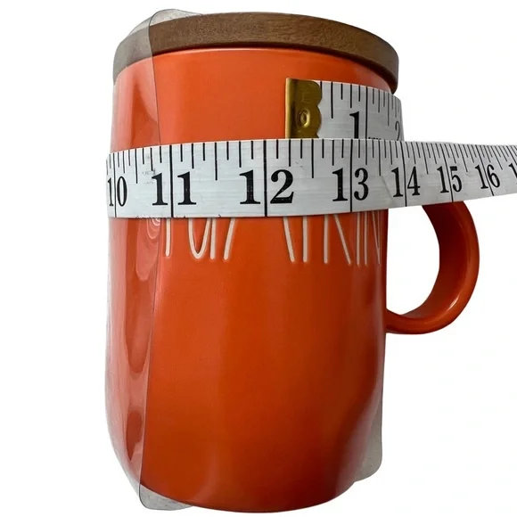 ❌SOLD❌ Rae Dunn NWT PUMPKIN Wooden Lid Fall Autumn Mug Orange and Ivory NEW - Picture 9 of 13